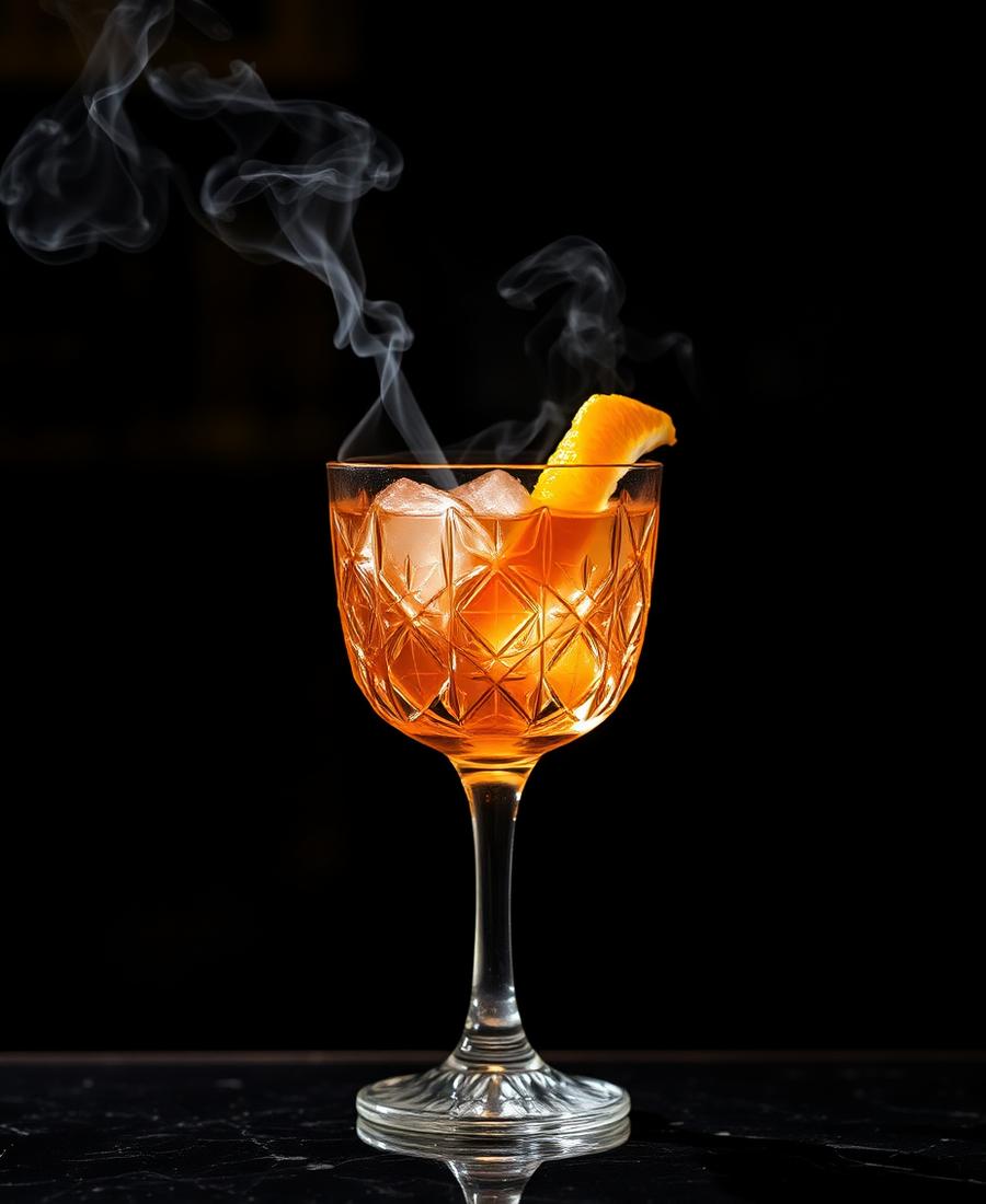 Smoked cocktail in crystal glass