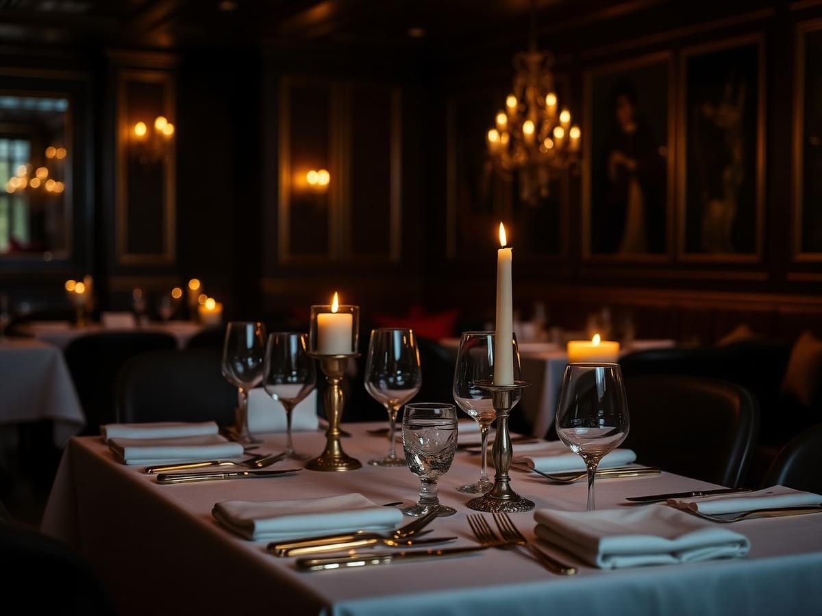 Table set with candles and gold cutlery